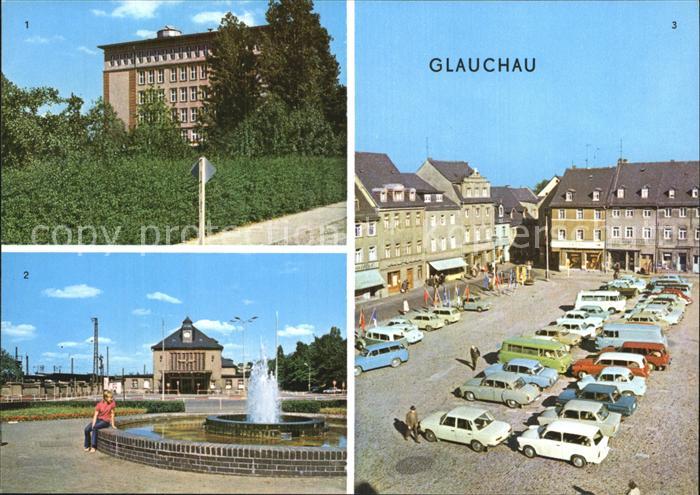Glauchau Ingenieurschule Bahnhof Markt Brunnen
