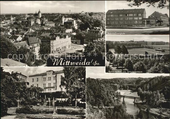 Mittweida Stadtblick Bahnhofsplatz Sportstadion Ingenieurschule Zschopautal Brue