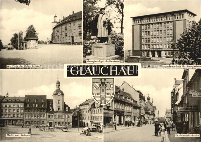 Glauchau Platz der Roten Armee Georgius Agricole Denkmal Ingenieurschule Markt R