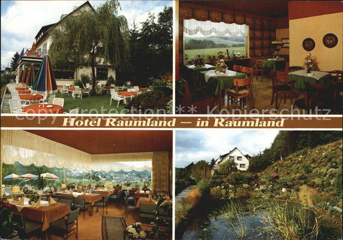 Bad Berleburg Hotel Raumland Terrasse Gastraeume Teich