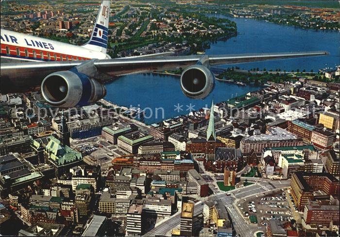 HAMBURG  CITY City mit Binnen und Aussenalster Fliegeraufnahme Duesenjet