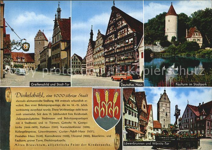 Dinkelsbuehl Greifenschild und Stadt-Tor Faulturm Deutsches-Haus Woernitz-Tor
