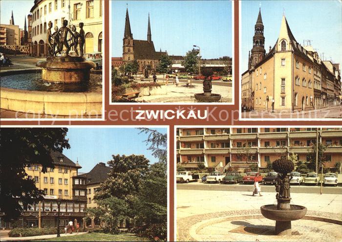 Zwickau Sachsen Brunnen mit Hauptmarkt Schiffchen