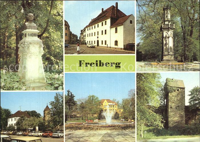Freiberg Sachsen Schwedendenkmal Otto-Nuschke-Platz mit Silbermannhaus Schloss-F