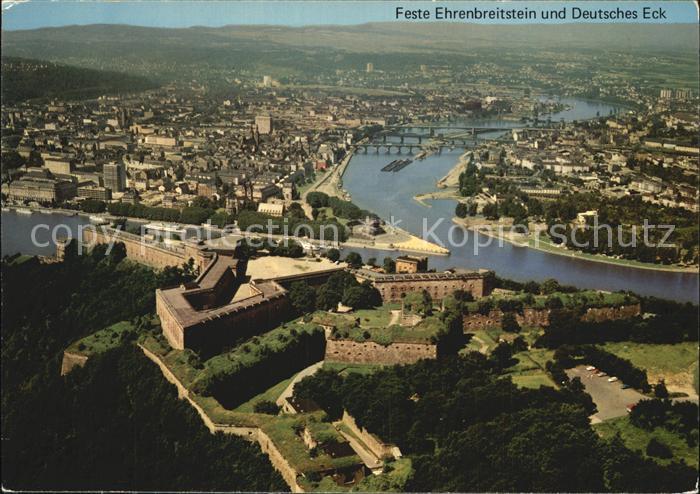 Koblenz Rhein Fliegeraufnahme mit Deutsches Eck und Feste-Ehrenbreitenstein