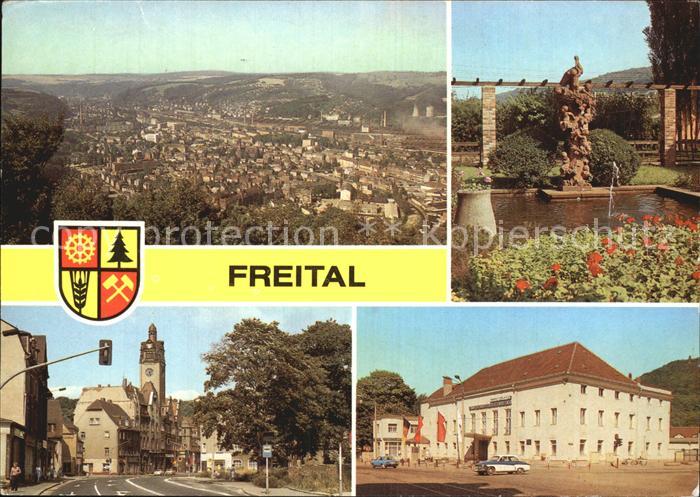 Freital Blick vom Windberg Storchenbrunnen Dresdnerstrasse mit Rathaus