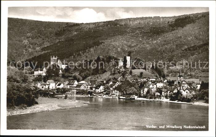 Neckarsteinach Fliegeraufnahme mit Vorder- und Mittelburg