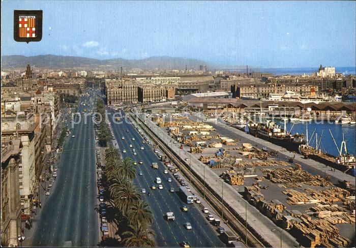 Barcelona Cataluna Fliegeraufnahme Columbuspromenade und Hafen
