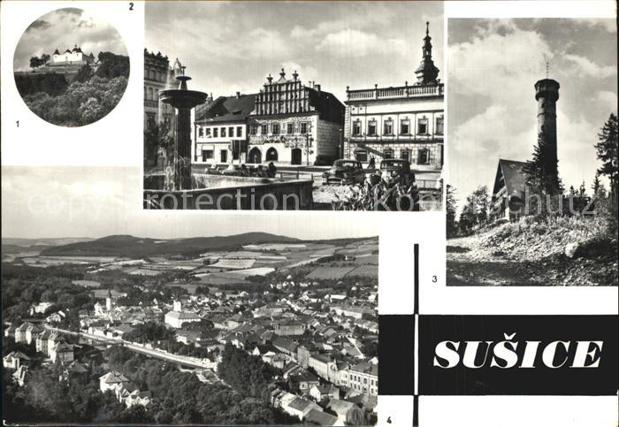 Susice Fliegeraufnahme Turm Brunnenpartie