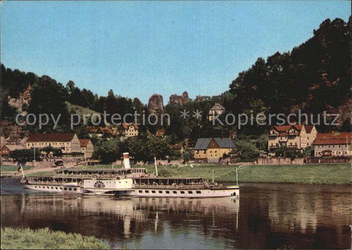 Rathen Saechsische Schweiz Blick zum Talwaechter Lokomotive Lamm