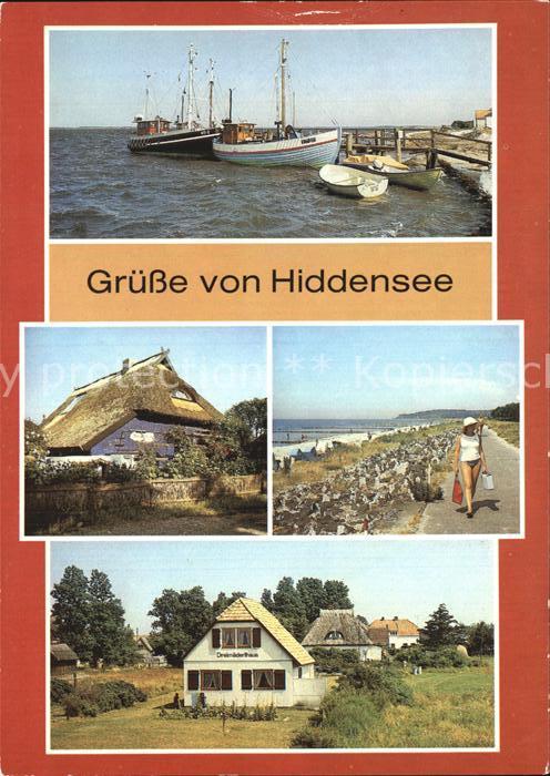 Insel Hiddensee Hafen Blaue Scheune Duenendamm Dreimaederlhaus