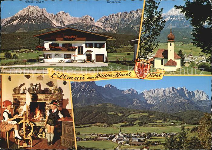Ellmau Tirol Haus Panorama Wilder Kaiser Kinder in Tracht