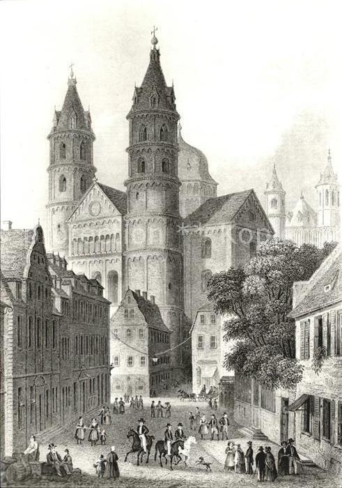 Worms Rhein Dom von der Hagenstrasse Kupferstich