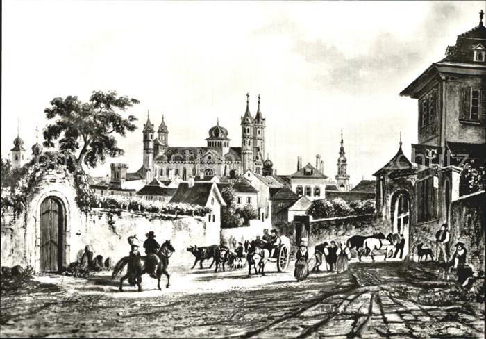 Worms Rhein Blick von der Speyerer Strasse um 1850