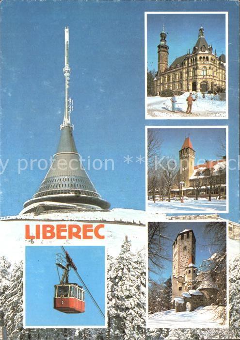 Liberec Schloss Seilbahn Rathaus Baude Winterlandschaft
