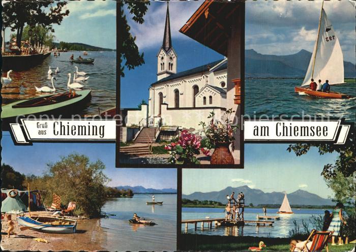 Chieming Chiemsee Kirche Strand Segelboot Campingplatz
