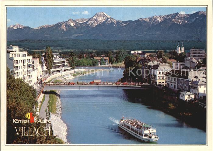 Villach Kaernten Drauschiffahrt mit Mittagskogel