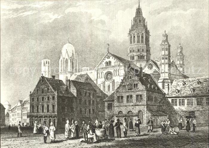 Mainz Rhein Kuenstlerkarte altes Gemaelde