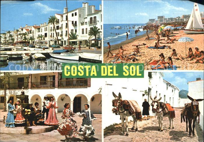 Costa Del Sol Strand Volkstaenzerinnen Strand Hafen Esel