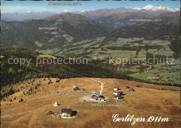 Gerlitzen Fliegeraufnahme mit Stifters-Gipfelhaus Hohe-Tauern