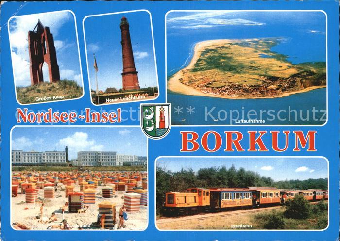 BORKUM Nordseebad Niedersachsen Kaap Leuchtturm Fliegeraufnahme Strand Inselbahn