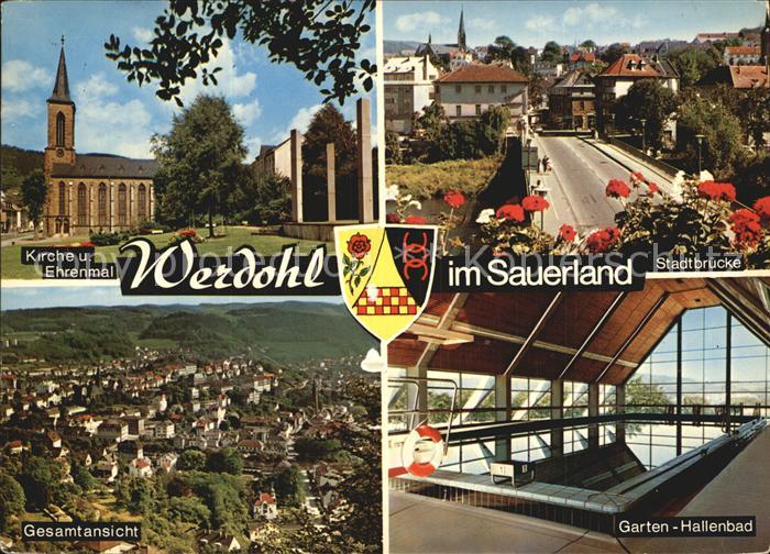 Werdohl Fliegeraufnahme Stadtbruecke Hallenbad Kirche Ehrenmal