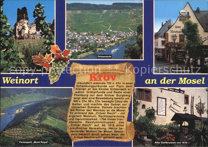 Kroev Mosel Weinort Dorfbrunnen Ansicht Klosterruine Reichsschenke