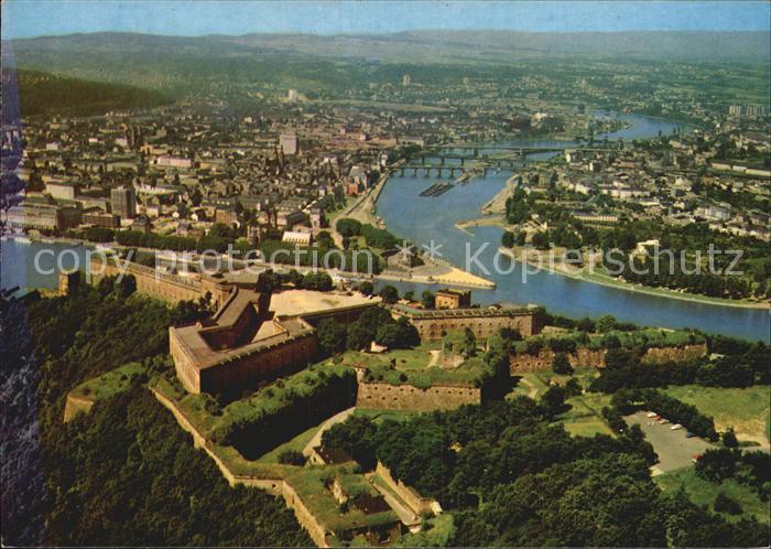 Koblenz Rhein Fliegeraufnahme Festung Ehrenbreitstein mit Deutsches Eck