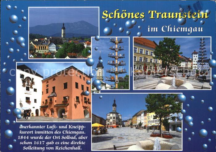 Traunstein Oberbayern Gesamtansicht Kirche Brunnen Platz