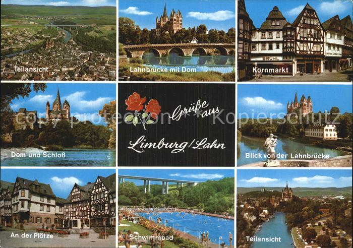 Limburg Lahn Kornmrkt Schwimmbad Ploetze Dom Schloss Lahnbruecke Ansicht