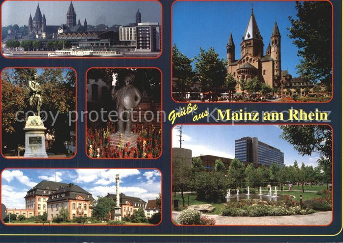 Mainz Rhein Rheinpanorama Schillerdenkmal Bronzeplastik Der Schoppenstecher