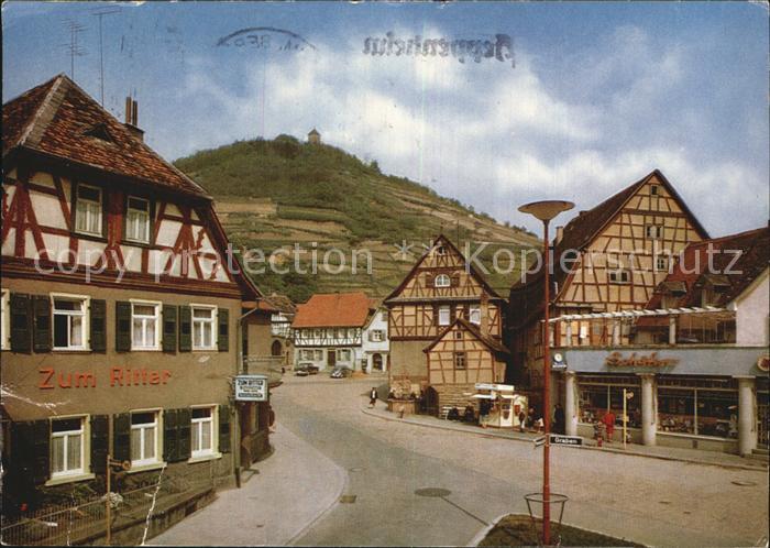 Heppenheim Bergstrasse Kleiner Markt mit Starkenburg