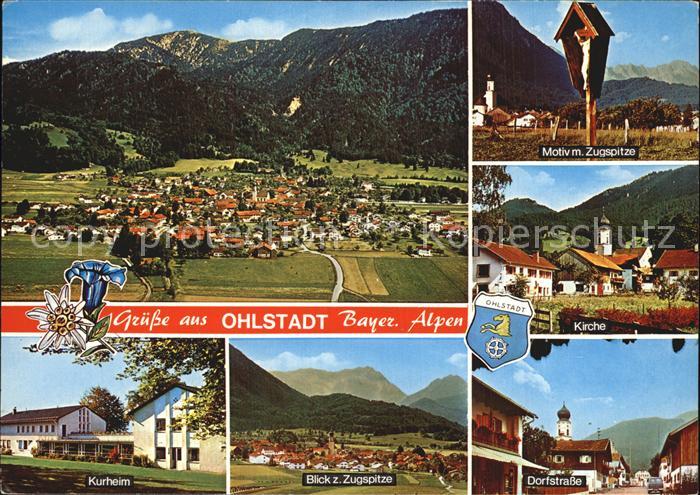 Ohlstadt Zugspitze Fliegeraufnahme Dorfstrasse Kurheim