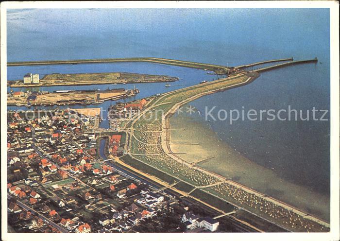 Buesum Nordseebad Fliegeraufnahme Strand und Hafen