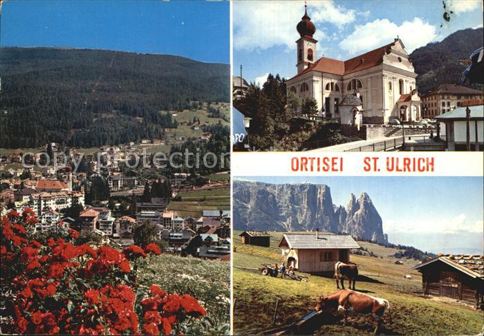 Ortisei St Ulrich Kirche Almhuetten Luftbild