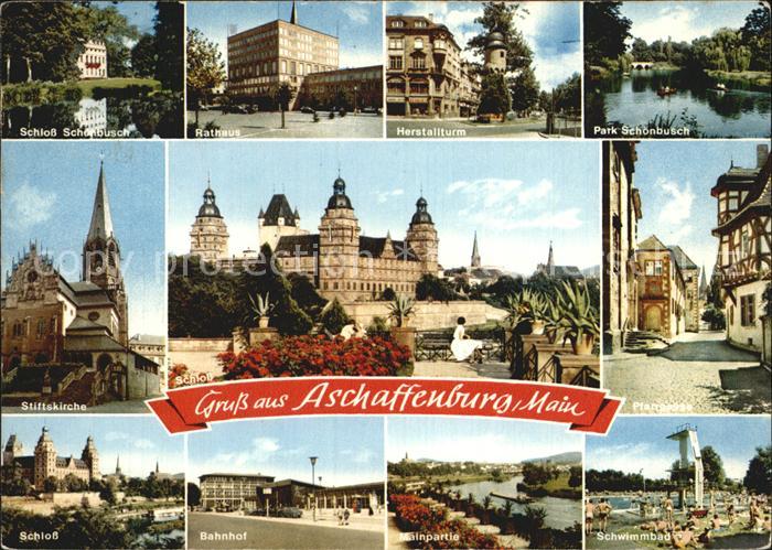 Aschaffenburg Main Schwimmbad Bahnhof Schloss Stiftskirche Rathaus