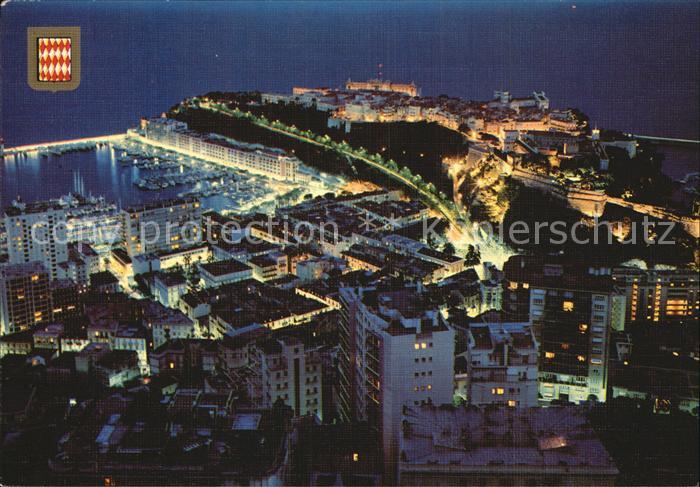 Monaco Le port et le rocher de nuit
