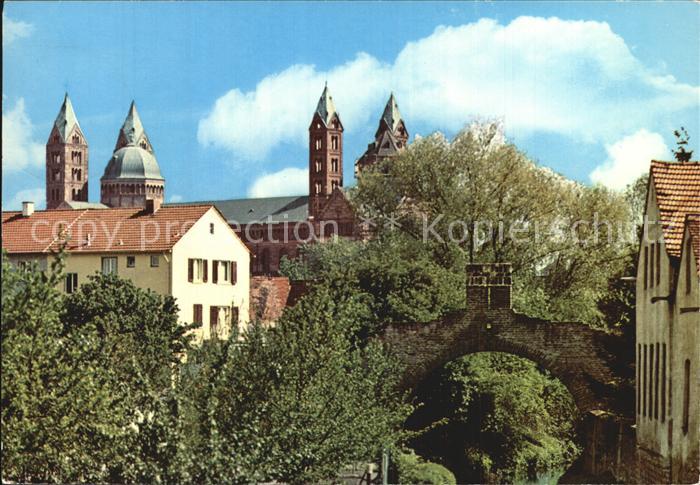 Speyer Rhein Blick zum Kaiserdom und Riegel