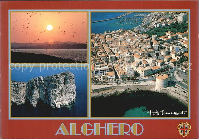 Alghero in der Abendsonne Felskueste Fliegeraufnahme
