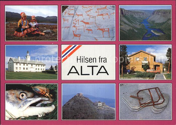 Alta Norwegen Bewohner Trachten Steinzeichnungen Panorama Fisch