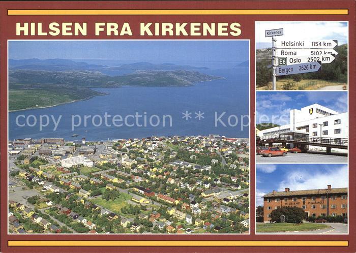 Kirkenes Fliegeraufnahme Wegweiser Gebaeude
