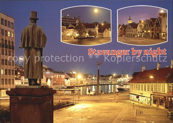 Stavanger by night Monument Statue Innenstadt Nachtaufnahme