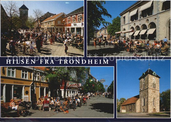 Trondheim Nordre gate og Var Frue kirke Fussgaengerzone Strassencafe Kirche