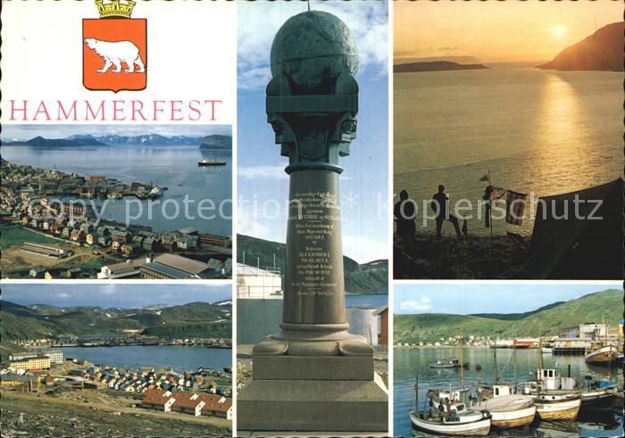Hammerfest Panorama Hafen Meridianstein Mitternachtssonne
