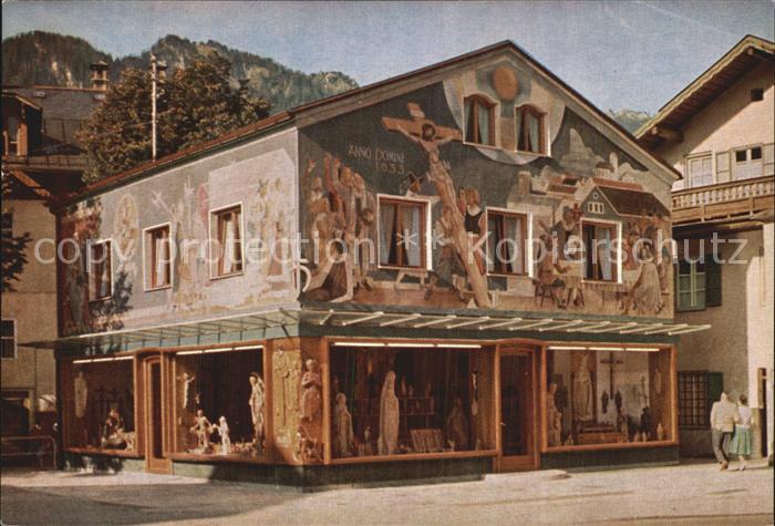 OBERAMMERGAU Bayern Hans und Adolf Heinzeller Holzbildhauer Fassadenmalerei