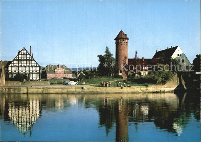 Holzminden Weser Blick zur Jugendherberge Turm