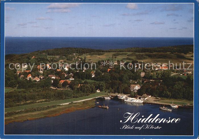 Kloster Hiddensee Luftaufnahme Hafen Faehrschiff