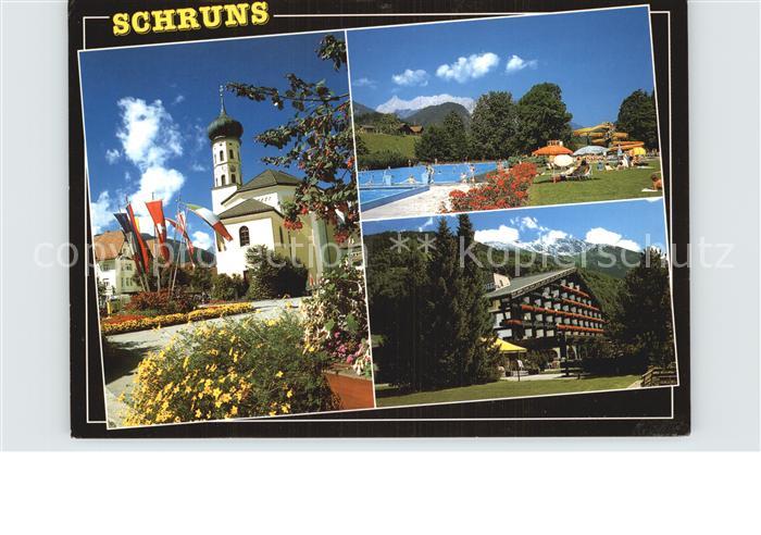 Schruns Vorarlberg Schwimmbad Zimba Vandanser Steinwand Hotel Loewen Kirche Fahn