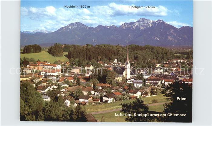 Prien Chiemsee Ortsansicht mit Kirche Kneipp Luftkurort Bayerische Alpen