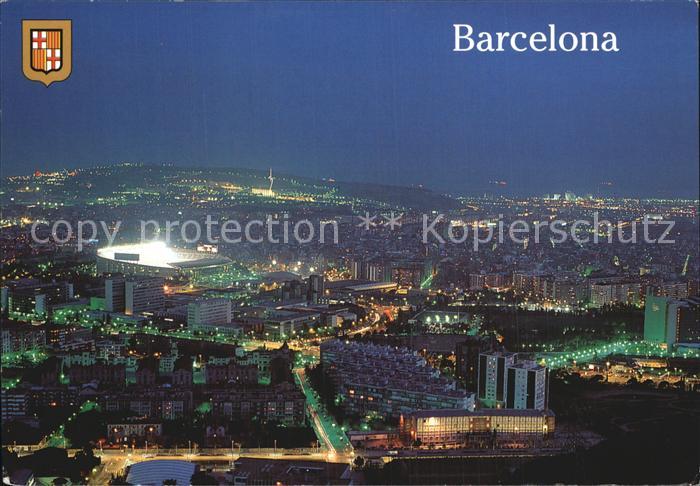 Barcelona Cataluna Panorama Nachtaufnahme